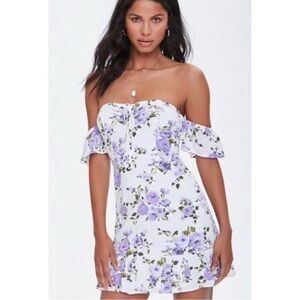Forever 21 white mini dress with lilac flowers